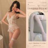 White (sexy open-crotch bodysuit + boxer stockings)