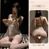 White [underwire nightgown + thong] + breast petals + white stockings