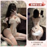 White [open-crotch bodysuit + headband + neck ring + gloves * 2]