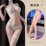 White + white open-crotch socks