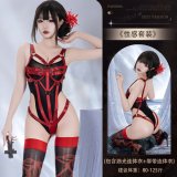 Y006+4024 Set [Y006 Glossy Bodysuit + Red Lace-up Bodysuit]