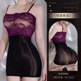 Y049 Set: Black + Purple Lace [Horse Oil Gloss Slip Dress]
