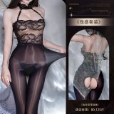 Y051 Black [Lace Black Glossy Bodysuit]