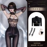 Y051 Black Bodysuit + [N74 Underwear + 8113 Underwire Bra Chain + 8084 Glossy Gloves]