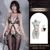 Y055 Black [Hollowed-out Horse-Enamel Bodysuit + 4039 Pearl Set + Underwear]