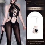 Y056 Black Glossy Bodysuit + [N74 Underwear + 8125 Butterfly Chain]