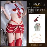 Y070 White and Red Suit [+4039 Pearl Waist Chain + White Bone Necklace + Racquet + Punk Tie]