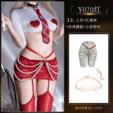 Y070 White and Red Set [+4039 Pearl Waist Chain + 8115 White Bone Necklace]