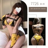 Yellow and black outfit (neck ring + bra + suspenders + gloves * 2, underwear + leg rings)