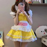 Yellow maid dress + apron + free headpiece + free bell necklace