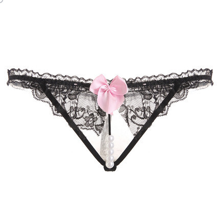 Pink bow lace crotch sexy pearl massage underwear