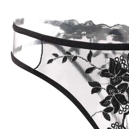 Feimu chiffon open crotch sexy underwear black