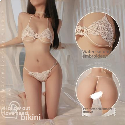 Fei Mu patchwork lace sexy three-point white lingerie set