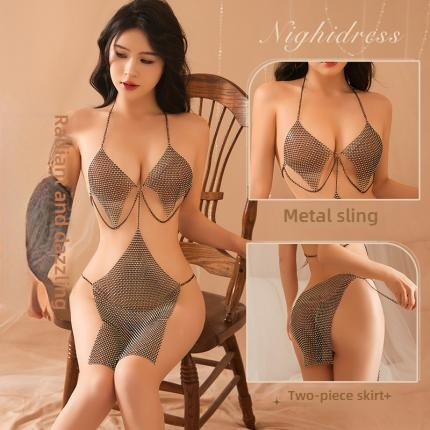 Meinaer sexy lingerie sexy suspender one-piece perspective set, bold and non stripping nightclub shiny dress temptation