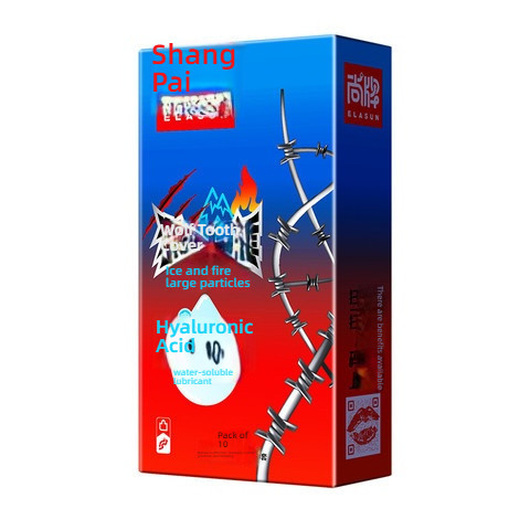 ELASUN Shangpai Wolf Fang Condom Ice Fire Large Particle (Hyaluronic Acid) Condom 10 Pieces Set