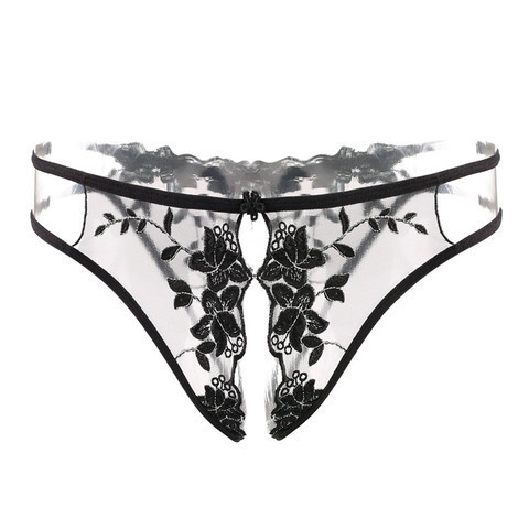 Feimu chiffon open crotch sexy underwear black
