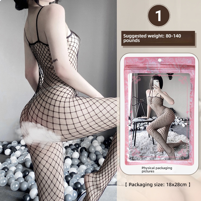 Linlin Ting sexy lingerie cross-border plus size sexy see through hollow one-piece seduction set open stocking set