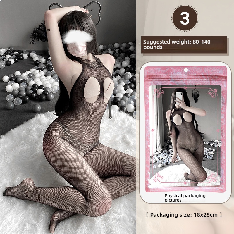 Linlin Ting sexy lingerie cross-border plus size sexy see through hollow one-piece seduction set open stocking set