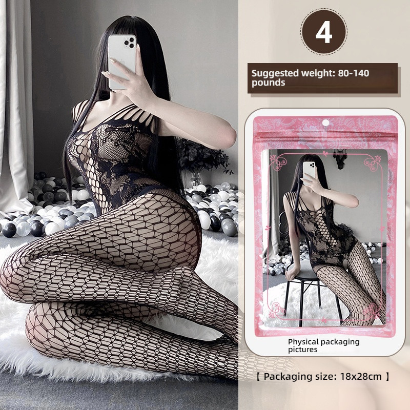 Linlin Ting sexy lingerie cross-border plus size sexy see through hollow one-piece seduction set open stocking set