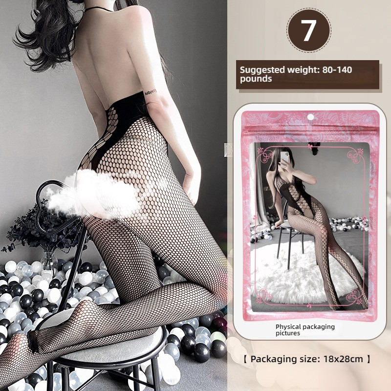 Linlin Ting sexy lingerie cross-border plus size sexy see through hollow one-piece seduction set open stocking set