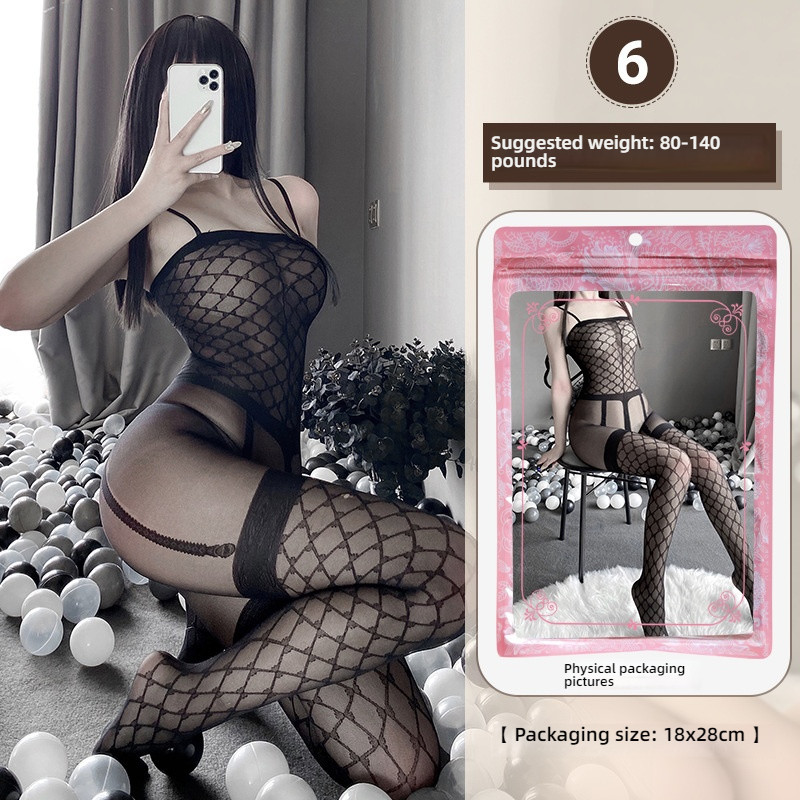 Linlin Ting sexy lingerie cross-border plus size sexy see through hollow one-piece seduction set open stocking set