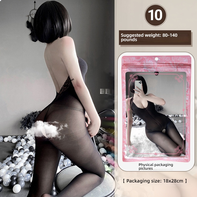 Linlin Ting sexy lingerie cross-border plus size sexy see through hollow one-piece seduction set open stocking set