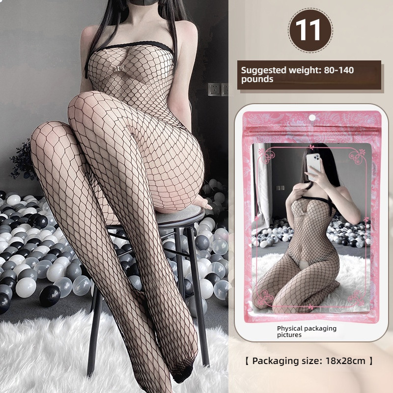 Linlin Ting sexy lingerie cross-border plus size sexy see through hollow one-piece seduction set open stocking set