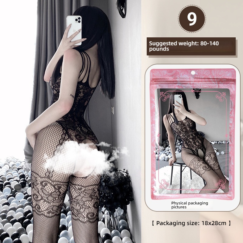 Linlin Ting sexy lingerie cross-border plus size sexy see through hollow one-piece seduction set open stocking set