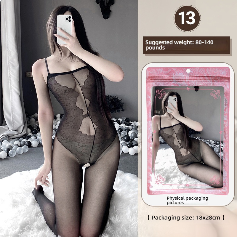 Linlin Ting sexy lingerie cross-border plus size sexy see through hollow one-piece seduction set open stocking set