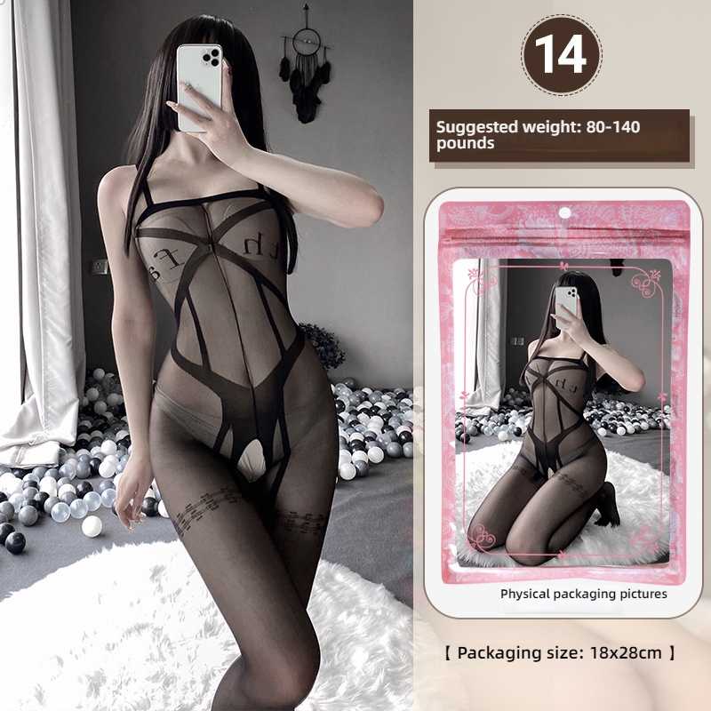 Linlin Ting sexy lingerie cross-border plus size sexy see through hollow one-piece seduction set open stocking set