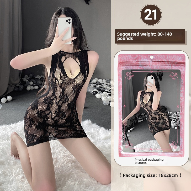 Linlin Ting sexy lingerie cross-border plus size sexy see through hollow one-piece seduction set open stocking set