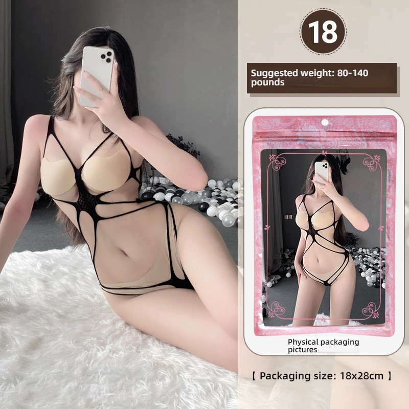 Linlin Ting sexy lingerie cross-border plus size sexy see through hollow one-piece seduction set open stocking set