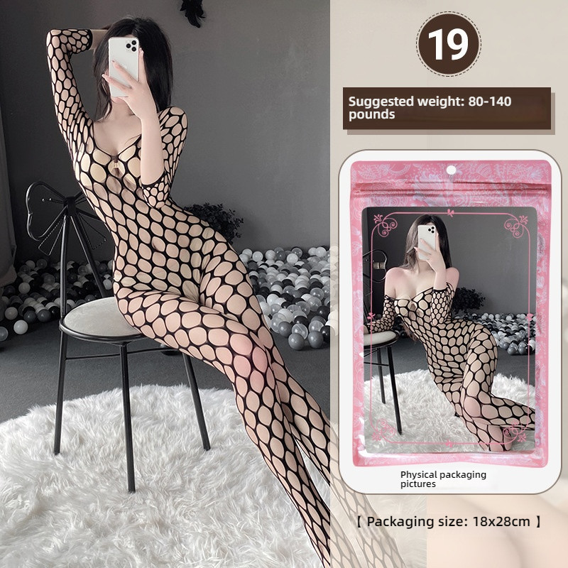 Linlin Ting sexy lingerie cross-border plus size sexy see through hollow one-piece seduction set open stocking set