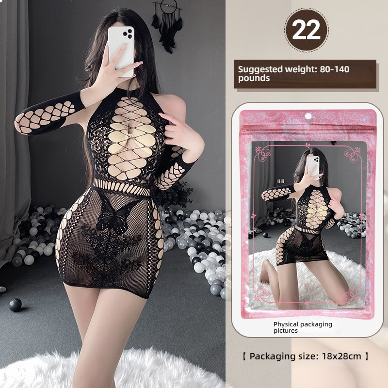 Linlin Ting sexy lingerie cross-border plus size sexy see through hollow one-piece seduction set open stocking set