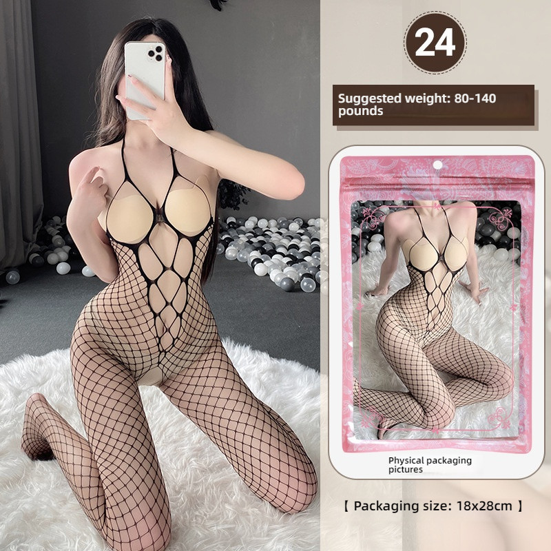 Linlin Ting sexy lingerie cross-border plus size sexy see through hollow one-piece seduction set open stocking set