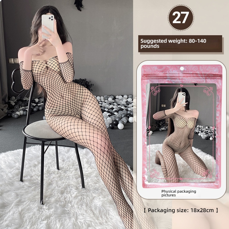 Linlin Ting sexy lingerie cross-border plus size sexy see through hollow one-piece seduction set open stocking set