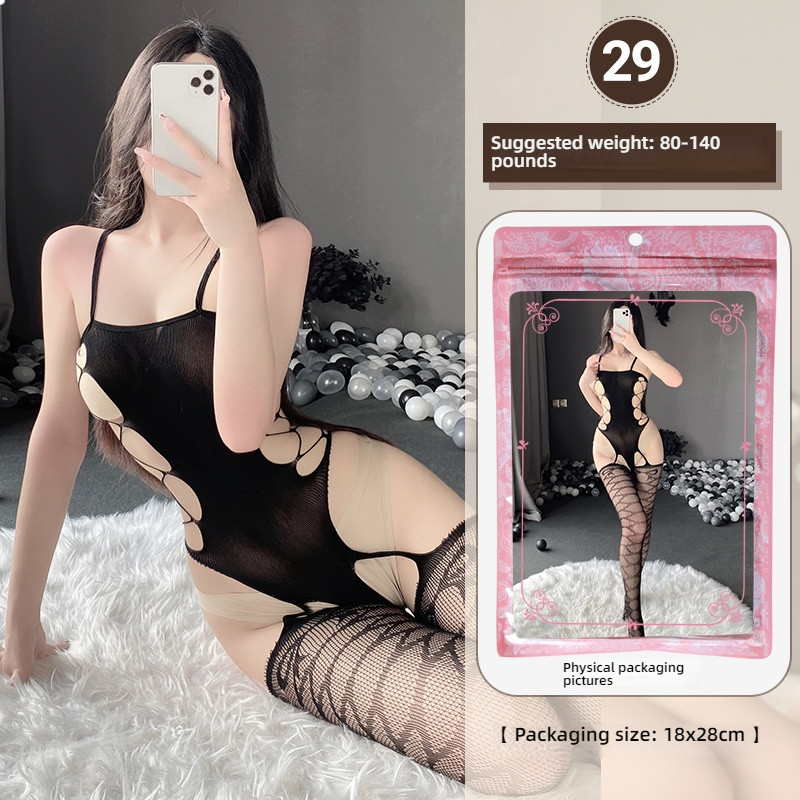 Linlin Ting sexy lingerie cross-border plus size sexy see through hollow one-piece seduction set open stocking set