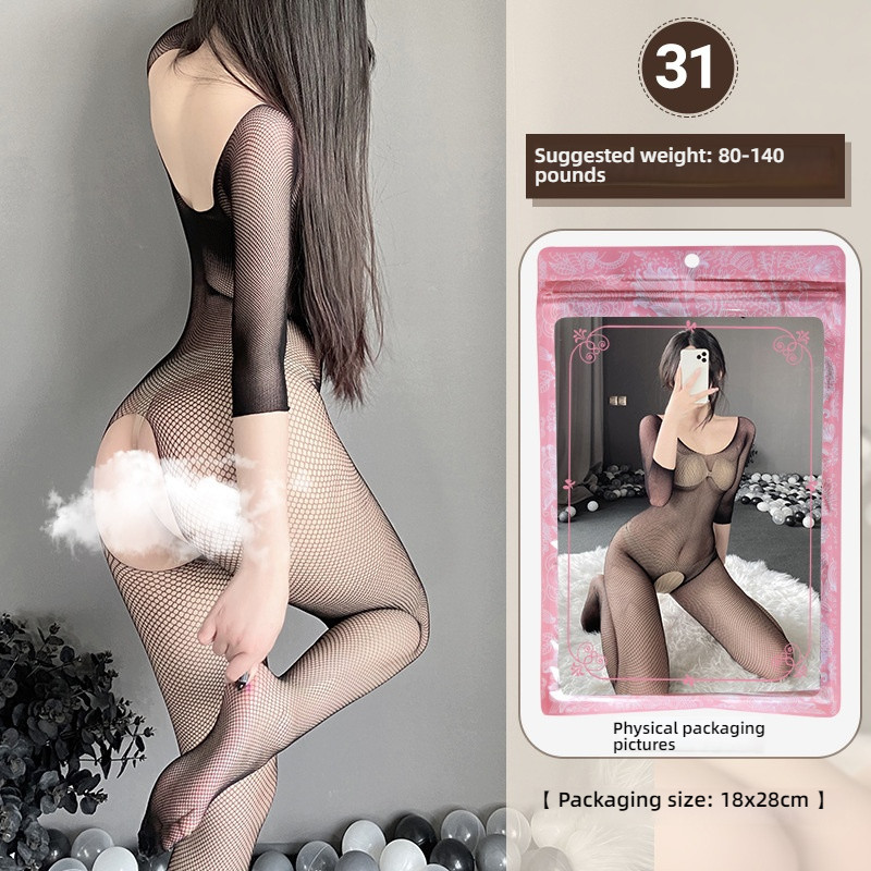 Linlin Ting sexy lingerie cross-border plus size sexy see through hollow one-piece seduction set open stocking set