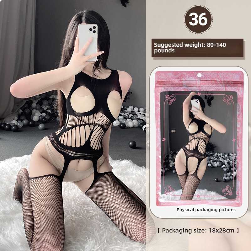 Linlin Ting sexy lingerie cross-border plus size sexy see through hollow one-piece seduction set open stocking set