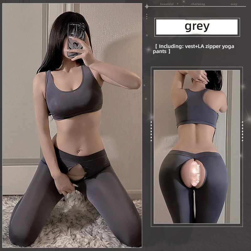Sexy lingerie dress, sexy ice silk, smooth and non slip zipper, open crotch yoga pants, sexy stockings, sexy lingerie
