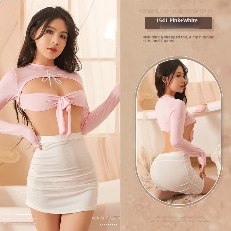 Meinaer sexy lingerie sexy hip hugging skirt secretary Ol dress hot hollow seduction nightclub dress set