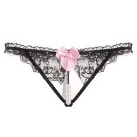 Pink bow lace crotch sexy pearl massage underwear