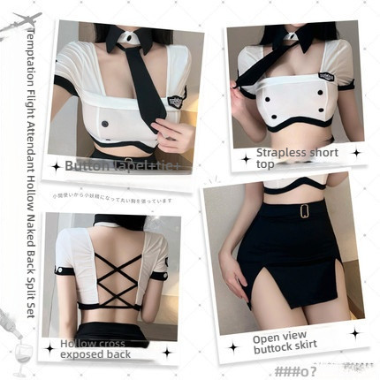 Fei Mu Temptation Flight Attendant Hollow Naked Back Split Set