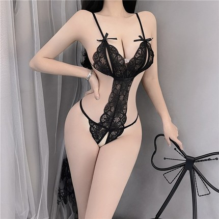 Stacy seduces with open crotch, hollowed out see through jumpsuit