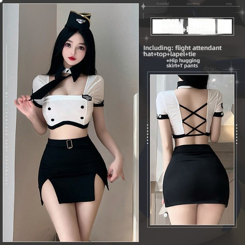 Fei Mu Temptation Flight Attendant Hollow Naked Back Split Set
