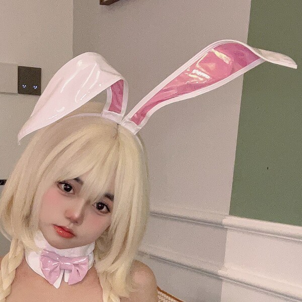Aesthetic asexual cosplay lingerie set featuring bunny ears costume with eye mask and hair accessory, perfect for nightclub a...
