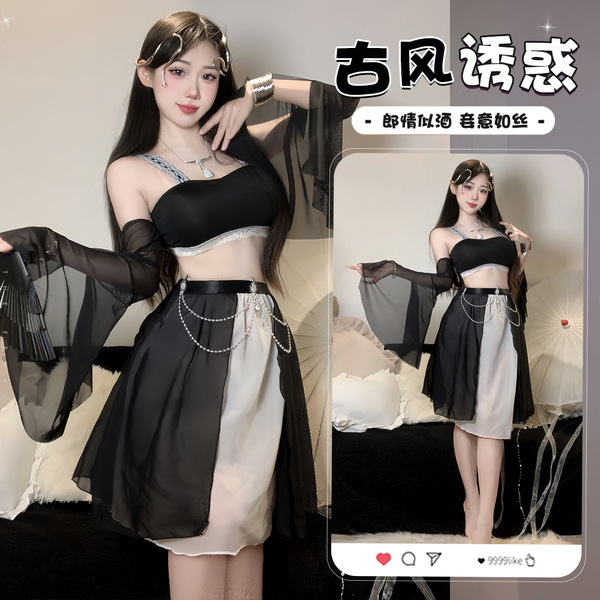 Ancient chinese hanfu lingerie set - sheer sensual sleep dress & no-remove costume for performance or role play