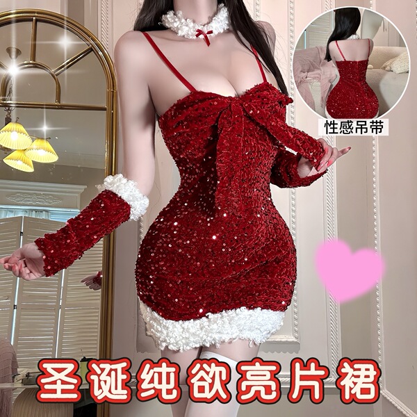 Sexy christmas lingerie set with sequins and velvet, perfect new year outfit for women