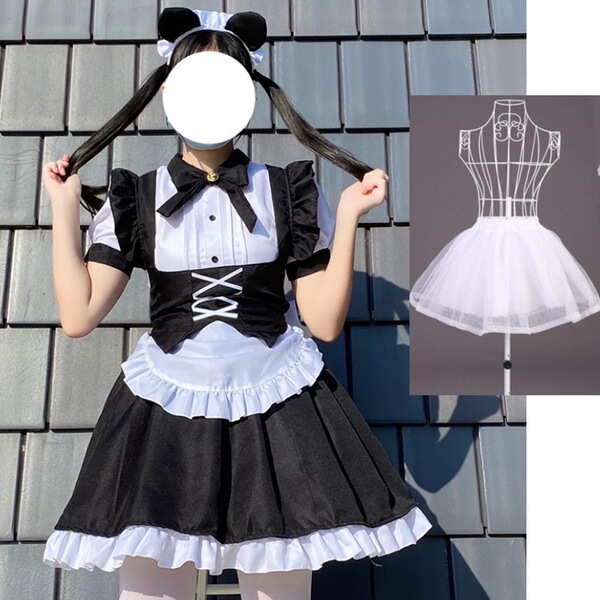 Black & White Gothic Lolita Maid Dress - Japanese Export Style Halloween Costume for Women - 003+ Petticoat