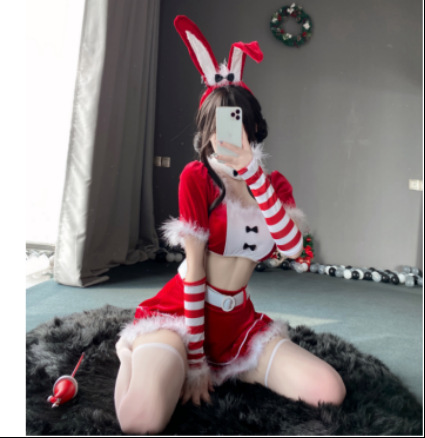 Sexy Christmas Lingerie Set - Velvet Role Play Costume for New Year Eve & Holiday Cosplay - 0313 Wine Red